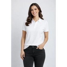 Buğrahayalin Pike Kumaş Düğmeli Yaka Regular Rahat Günlük Kısa Kol Tişört T-Shirt - Beyaz