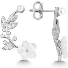 Katre46 925 Ayar Gümüş Sedef Çiçek Çivili Kadın Küpe