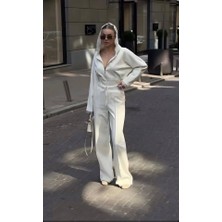 Cottonlab Kadın Dantel Işlemeli Kapüşon Detay Hırka ve Ispanyol Paça Pantolon Ikili Takım