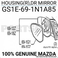 TŞT Mazda 3/mazda 6 Dış Ayna Kapağı Astarlı Sağ 2008- (Oem No:  GS1E-69-1N1A85)