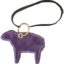 Pinkylola Design-Kuzu Model Mor Tüylü Siyah Flotter Hakiki Deri Çanta Süsü ,bag Charm , Altın Detaylı Anahtarlık