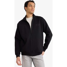 DeFacto Boxy Fit Dik Yaka Baskılı İçi Yumuşak Tüylü Cepli Fermuarlı Sweatshirt E1367AX26SP