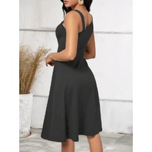 Mericline Kadın Tek Omuzu Şerit Detaylı Kolsuz Yandan Düğme Detaylı Janjan Krep Elbise