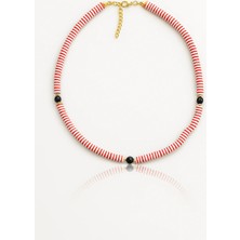 Chellomood - Candy Stripe – Kırmızı Beyaz Çizgili El Yapımı Kolye