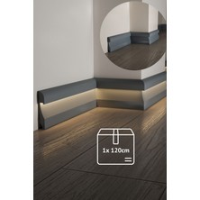 Evime Decor Antrasit Ledli Süpürgelik, 1 Boy 120CM Koyu Gri Polimer, Suya Dayanıklı, Ev Dekorasyonu