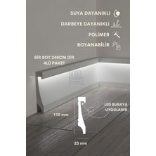 Evime Decor 11CM Ledli Süpürgelik, 1 Boy 120CM Polimer, Suya Dayanıklı, Ev Dekorasyonu