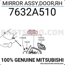 TŞT Mitsubishi Lancer Dış Ayna Elektrikli Isıtmalı Sedan Sağ 2008- (Oem No:  7632A510)