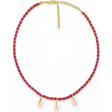 Chellomood - Bohem Shell – Mor & Turuncu Boncuklu Deniz Kabuğu Kolye