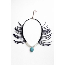 Chellomood - Süet Ipli Obsidyen & Inci Detaylı Özel Tasarım Kolye