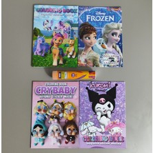 Ada Çanta Kırtasiye 4 Adet Stickerli Boyama Kitabı ve 12 Li Tüp Kuruboya (Ponny/kuromi/cry Baby/frozen) AD462001