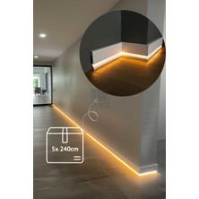 Evime Decor Ledli Süpürgelik, 5 Adet 12M Beyaz 11CM Polimer Boyanabilir, Suya Dayanıklı, Ev Dekorasyonu