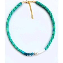 Chellomood - Turkuaz ve Apatit Doğal Taşlı Renkli Fimo Kadın Kolye