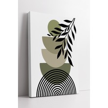 KOSS Dijital Yaprak ve Geometrik Şekillerle Minimal Boho Tarzında Yeşil Tonlu Modern Kanvas Tablo