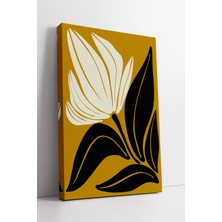 KOSS Dijital Hardal Zemin Üzerinde Soyut Çiçek Desenli Modern Minimal Boho Tarzında Dekoratif Kanvas Tablo