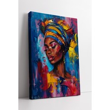 KOSS Dijital Renkli Fırça Dokulu Afrika Kadın Portresi Mavi Sarı Kırmızı Soyut Sanatsal Kanvas Tablo