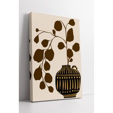 KOSS Dijital Siyah ve Altın Renkli Etnik Desenli Vazo ile Yaprak Motifli Boho Tarz Modern Dekoratif Kanvas Tablo