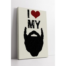 KOSS Dijital I Love My Beard Yazılı Kanvas Tablo Retro Tarz Erkek Kuaförü Berber Duvar Dekoru