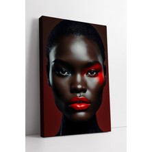 KOSS Dijital Kırmızı Detaylı Afrikalı Kadın Portresi Minimalist Güçlü Ifade Modern Kanvas Tablo