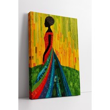 KOSS Dijital Renkli Elbiseli Afrikalı Kadın Silüeti Soyut Yeşil Sarı Arka Planlı Kanvas Tablo