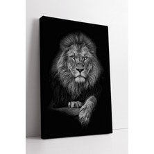 KOSS Dijital Aslan Portresi Siyah Beyaz Kanvas Tablo Güç ve Asalet Temalı Minimal Modern Duvar Dekoru