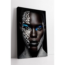 KOSS Dijital Mavi Göz Makyajlı Siyah Beyaz Desenli Afrikalı Kadın Portresi Kanvas Tablo Modern Duvar Dekoru
