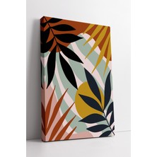 KOSS Dijital Renkli Soyut Yaprak Desenli Kanvas Tablo – Hardal, Terracotta ve Siyah Boho Tarz Duvar Dekoru