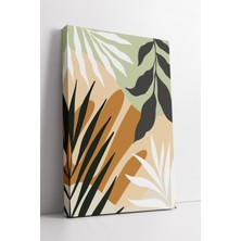 KOSS Dijital Bej ve Yeşil Soyut Yaprak Desenli Kanvas Tablo – Minimal Boho Tarz Modern Duvar Dekoru