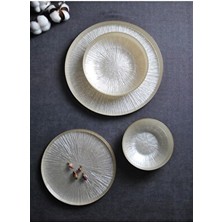 Qualitev 24 Parça Krem Renkli Opal Cam Yemek Takımı 6 Kişilik Düz Tema Yemek Seti