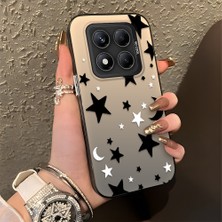 HONTINGA Xiaomi Redmi Note 14 Pro ile Uyumlu Kılıfı Silikon Kenar Sert Arka Düşüme Önleyici Basitlik Anti Düşme Kamera Korumali Yıldız ve Ay Desen Telefon Kılıfı Kadın ve Erkek Için Uygundur K1-0458