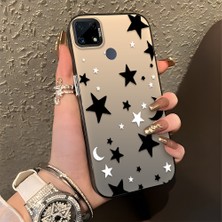 HONTINGA Realme C15 ile Uyumlu Kılıfı Silikon Kenar Sert Arka Düşüme Önleyici Basitlik Anti Düşme Kamera Korumali Yıldız ve Ay Desen Telefon Kılıfı Kadın ve Erkek Için Uygundur K1-0458
