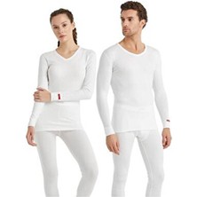 Blackspade Kadın V Yaka Beyaz Uzun Kol Thermal İçlik Orta Kalınlıkta Sıcak Tutucu Kumaş