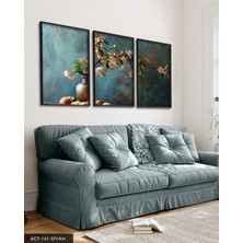 Evine Moda Yağlı Boya Görünümlü Kiraz Çiçekleri 3 Parça Siyah Ahşap Çerçeveli Tablo Act