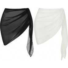 Kadın Siyah Beyaz Transparan Belden Bağlamalı Pareo 2'li – Modern ve Şık Tasarım