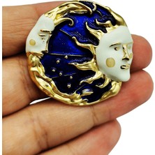 BB Bi Butik Shop Çift Yüzlü Ay Figürlü Mavi Broş – Sanatsal ve Şık Tasarım