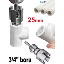 Depolife Pprc Pvc Boru Diş Açma Aparatı Tamir Onarım Montaj Için 3/4" Matkap Adaptörlü Tesisatcı Rayba Klavuz 25mm