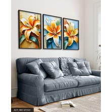Evine Moda Renkli Zambak 3 Parça Siyah Ahşap Çerçeveli Tablo Act