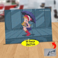 Asilmeydan Mor Şemsiyeli Sevimli Kız 99 Parça Puzzle Yapboz Tablo-4fa60