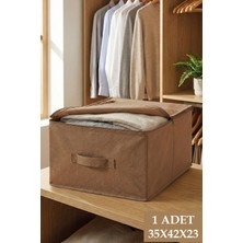 Luxway Home Bej Tela Hurç 35X42X23 cm Fermuarlı Dolap Içi Düzenleyici Baza Altı Yorgan Yastık Saklama Organizeri