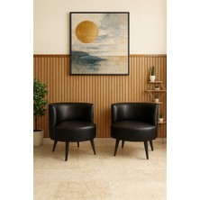 Azra Mobilya Sydney 2 Adet Modern Berjer Tekli Koltuk | Deri Kumaş | Ahşap Ayak | Ofis ve Ev Kullanımı Siyah