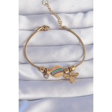 Pileli Store Pilelistore 316L Çelik Gold Renk Zirkon Taşlı Gökkuşağı Tasarımlı Yusufçuk Bileklik - TJ-BB6204