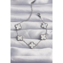 Pileli Store Pilelistore 316L Çelik Gümüş Renk Beyaz Sedefli Yonca Bileklik - TJ-BB6261