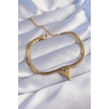 Pileli Store Pilelistore 316L Çelik Gold Renk Italyan Zincirli Kalp Model Bileklik - TJ-BB6099