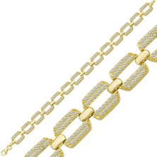 Pileli Store Pilelistore 925 Ayar Gümüş Gold Zirkon Taşlı Kadın Bileklik