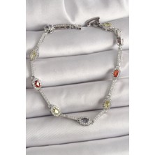 Pileli Store Pilelistore Pirinç Gümüş Renk Renkli Zirkon Taşlı Damla Taş Model Kadın Bileklik - TJ-BB6873