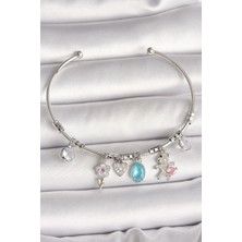 Pileli Store Pilelistore Pirinç Gümüş Renk Sallantı Zirkon Taşlı Ayıcık Figür Çiçek Detay Charm Kadın Bileklik - TJ-BB6908