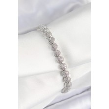 Pileli Store Pilelistore Pirinç Zirkon Taşlı Yarım Topcuk Model Gümüş Renk Vıp Seri Kadın Bileklik - TJ-BB7507