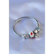 Pileli Store Pilelistore Kalp ve Nazar Boncuk Detaylı Charm Kadın Bileklik - TJ-BB5249