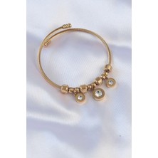 Pileli Store Pilelistore 316L Çelik Gold Renk Zirkon Taşlı Model Charm Bileklik - TJ-BB6089