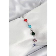 Pileli Store Pilelistore Pirinç Gümüş Renk Karışık Renk Zirkon Taşlı Kadın Bileklik - TJ-BB7046