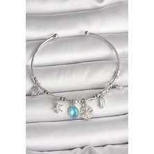 Pileli Store Pilelistore Pirinç Gümüş Renk Sallantı Pusula Figür Kalp Detay Charm Kadın Bileklik - TJ-BB6902